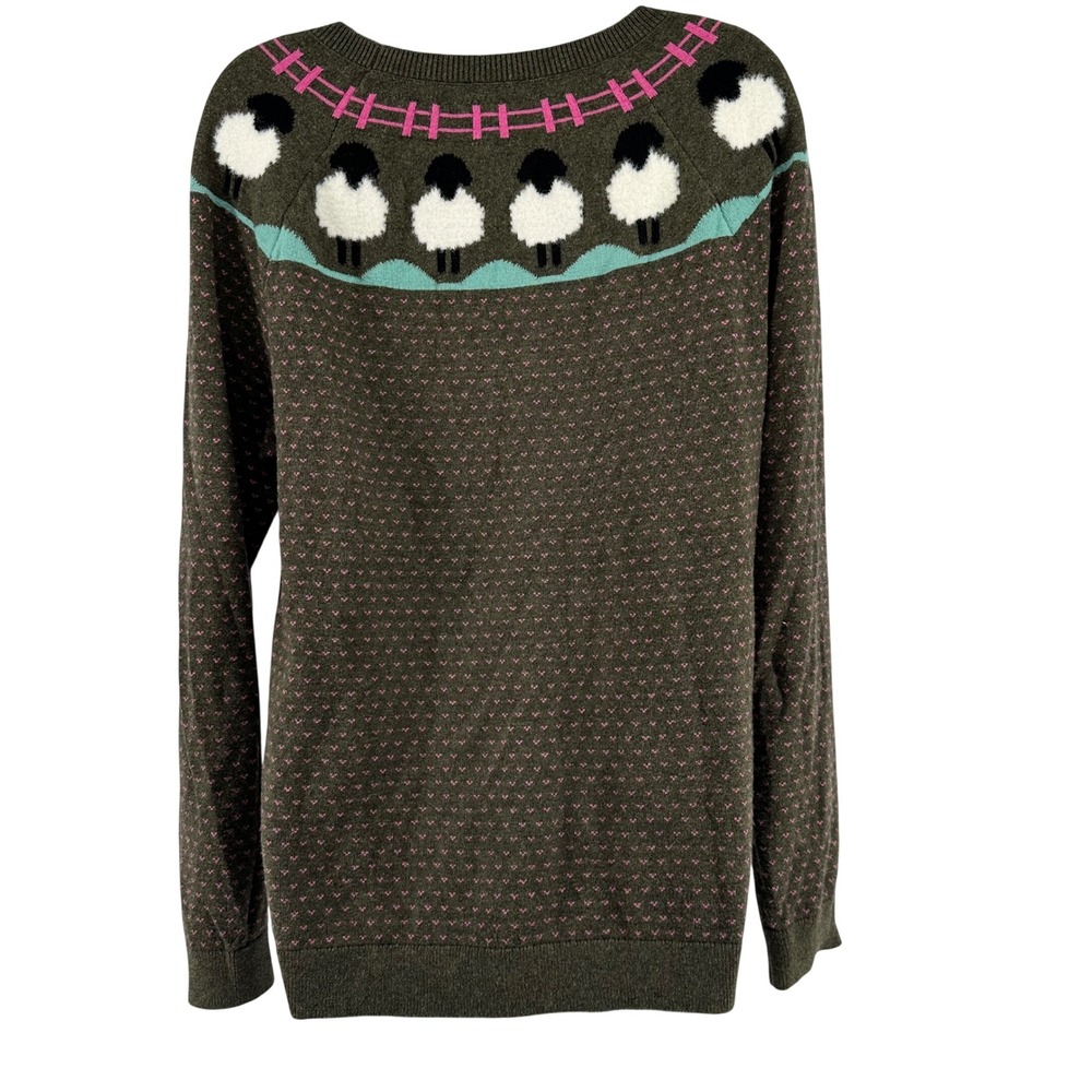 Talbots Sheep Intarsia Sweater Cottage Farmhouse Animal Fair Isle L Olive Green